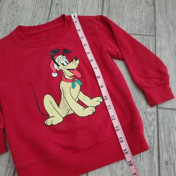 Disney Junior Pluto Christmas Holiday Sweatshirt Red Size Toddler 3T - Picture 4 of 6